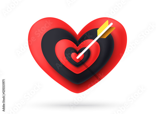 Heart pierced by an arrow. Target. Vector eps 10 illustration. Red color heart icon. Isolated on white background. Romantic. Love backdrop. 14 February Valentine's Day. I love you.