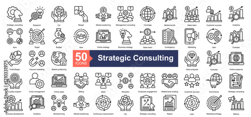 Wallpaper Mural Strategic Consulting Icon Collection Set.Containing Strategic, Research, Csr, strategic consulting, Market positioning icon. Simple line style Vector Illustration.	 Torontodigital.ca