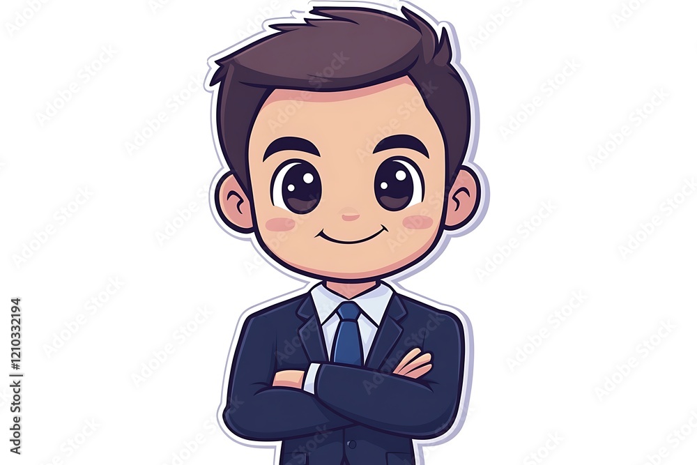 Confident Boy Cartoon Illustration, Arms Crossed Confident Boy Cartoon Illustration, Arms Crossed