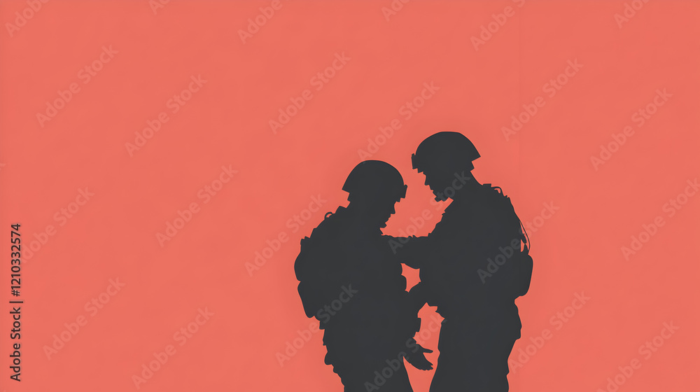 A minimalist vector of a combat medic helping a wounded soldier. Combat medic illustration.
A minimalist vector of a combat medic helping a wounded soldier. Combat medic illustration.