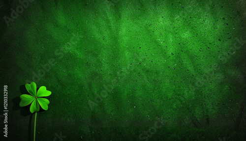 Single green clover on textured green background with copy space
