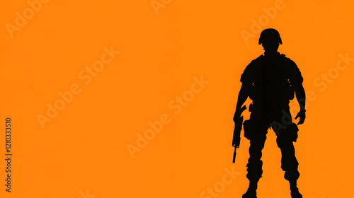 A minimalist silhouette of a soldier with a radio, symbolizing communication on the battlefield. Soldier with radio.


 photo