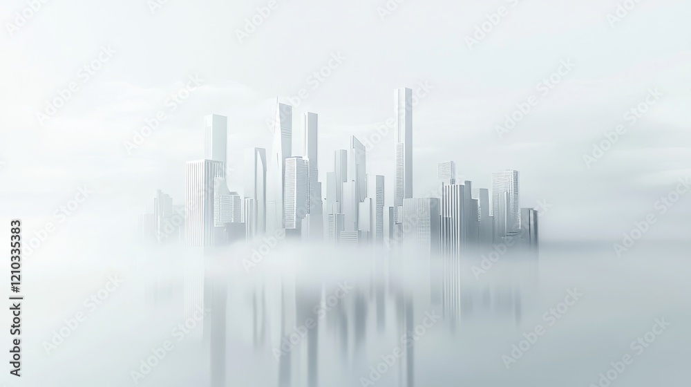 Fototapeta premium minimalist city with a lot of white but with a pearlescent and iridiscent touch really subtle but really futuristic and clean hiperrealistic, add blur effects and some parts 