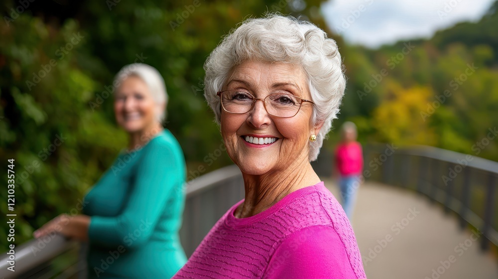 Senior Ecosystem Concept, Happy Seniors Enjoying a Walk in Nature's Beauty with Smiles and Great Spirits in a Club Activity Senior Ecosystem Concept, Happy Seniors Enjoying a Walk in Nature's Beauty with Smiles and Great Spirits in a Club Activity