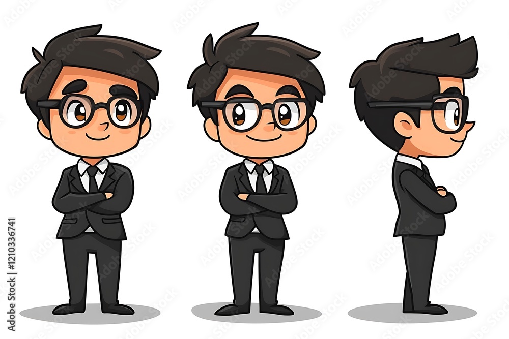 Cute Animated Boy Employee Standing Confidently Cute Animated Boy Employee Standing Confidently