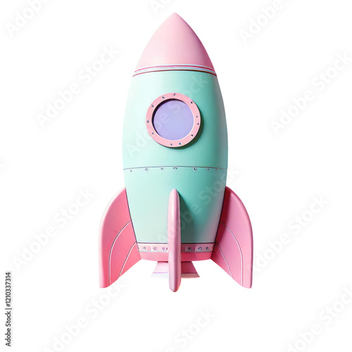 Cute pastel pink and mint green rocket ship illustration, isolated on black background, perfect for children's books, websites, or app design. photo