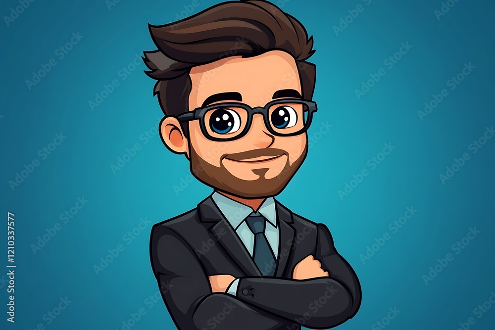 Cute Animated Businessman Character with Beard