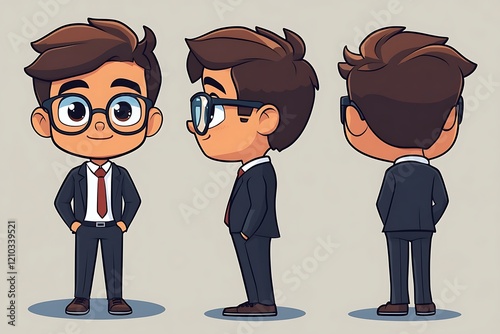 Cute Business Character Illustration Three Views