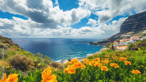 Minimal and cheerful "Hello Spring" text vector with blooming flowers and butterfly accents, perfect for seasonal holiday design.