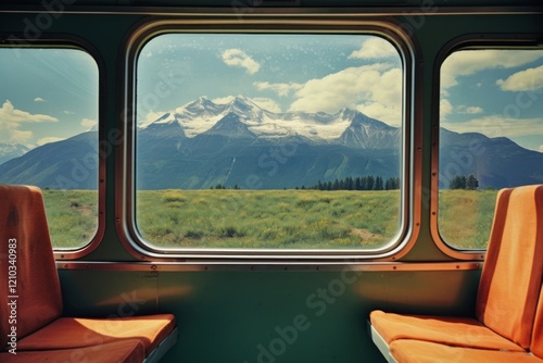 Train interior window mountains scenery nature