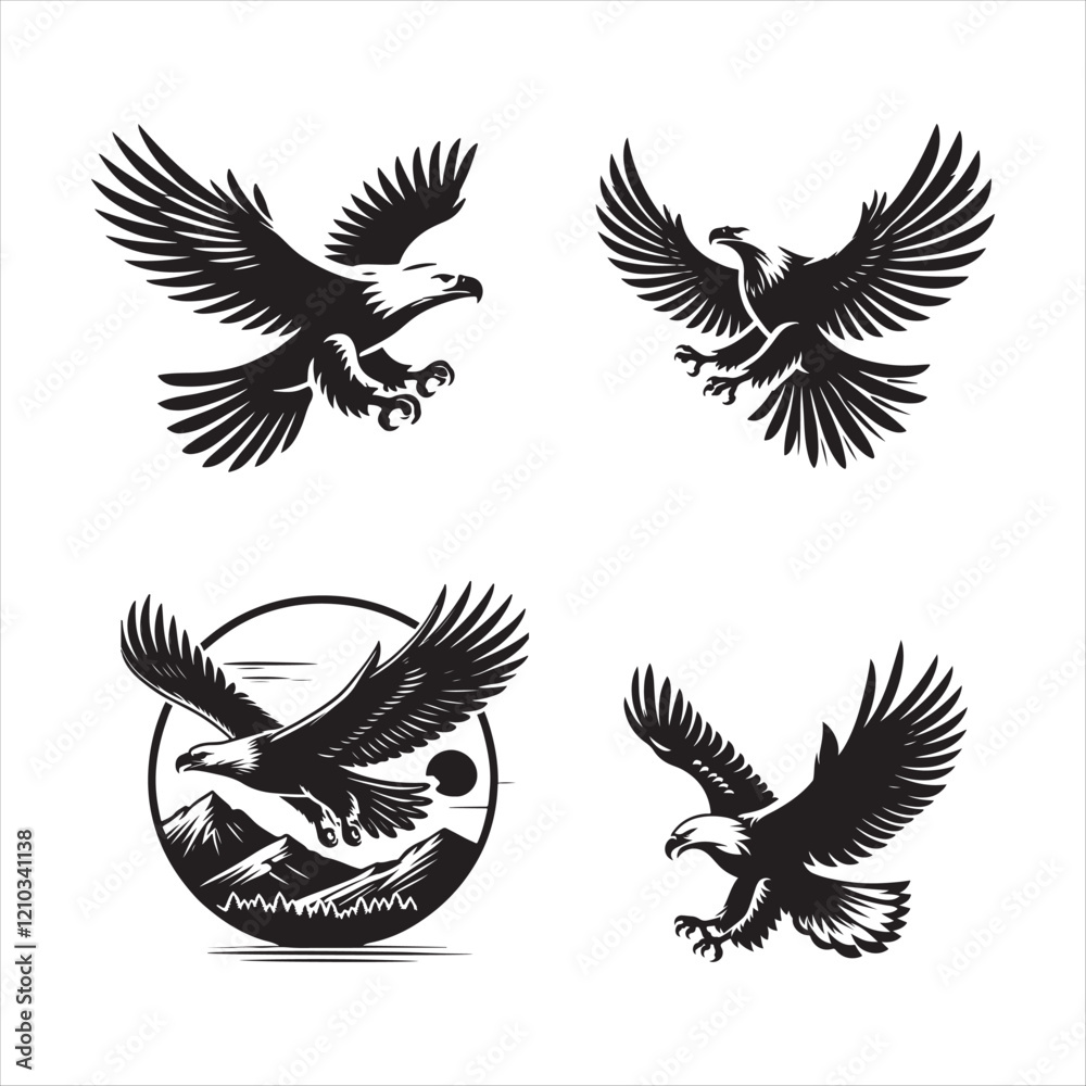Fototapeta premium Flying Eagle silhouette vector art illustration