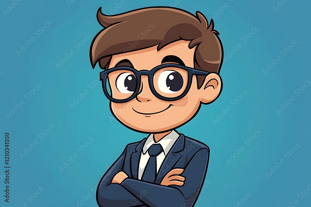 Cute Businessman Illustration Confident Posture in Glasses Cute Businessman Illustration Confident Posture in Glasses