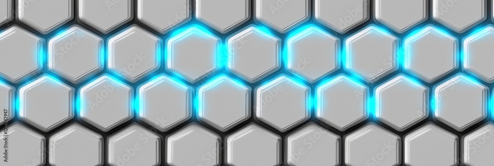 Naklejka premium White Hexagonal Background Panels with Blue Neon