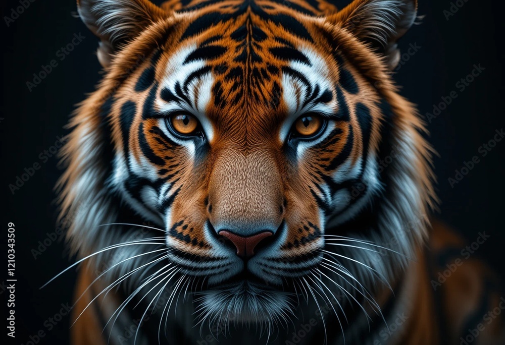 Naklejka premium A tiger's intense gaze pierces the darkness in this captivating portrait.