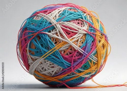 Ball of threads tangled together on a white background , bundle, fabric, ball