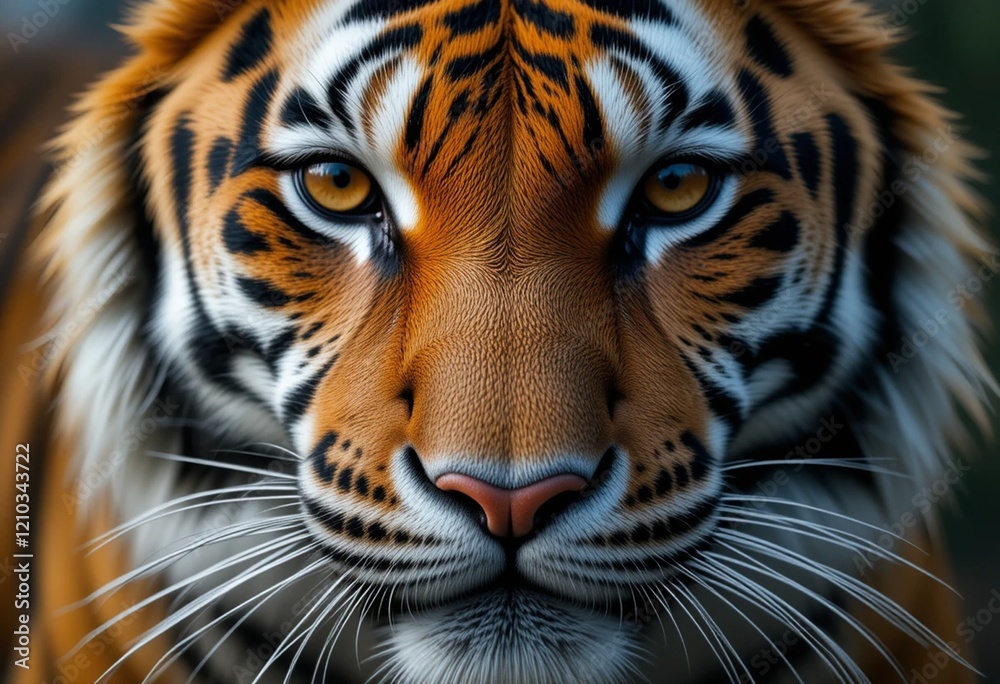 Fototapeta premium A wild tiger stares intensely into the camera, showcasing its untamed spirit.