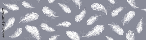 Set of bird feathers. Hand drawn sketch style.	
