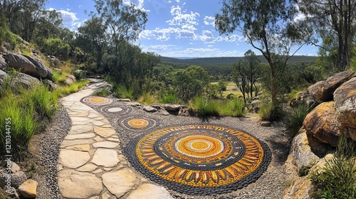A Native Australian Aboriginal rock painting site, depicting ancient symbols and stories photo