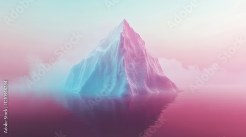 Majestic Pastel Iceberg Floating in Tranquil Pink and Blue Waters at Dusk photo