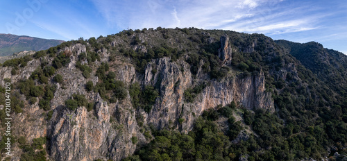 Mountain range view from Benahavis village luxury housing along the sun coast seen from above photo