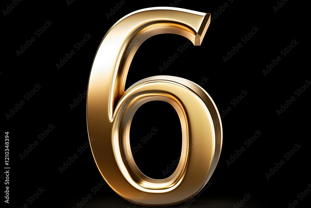 Polished Gold Number Six. Three-dimensional Six in Metallic Gold Finish, Isolated with Clipping Path Polished Gold Number Six. Three-dimensional Six in Metallic Gold Finish, Isolated with Clipping Path
