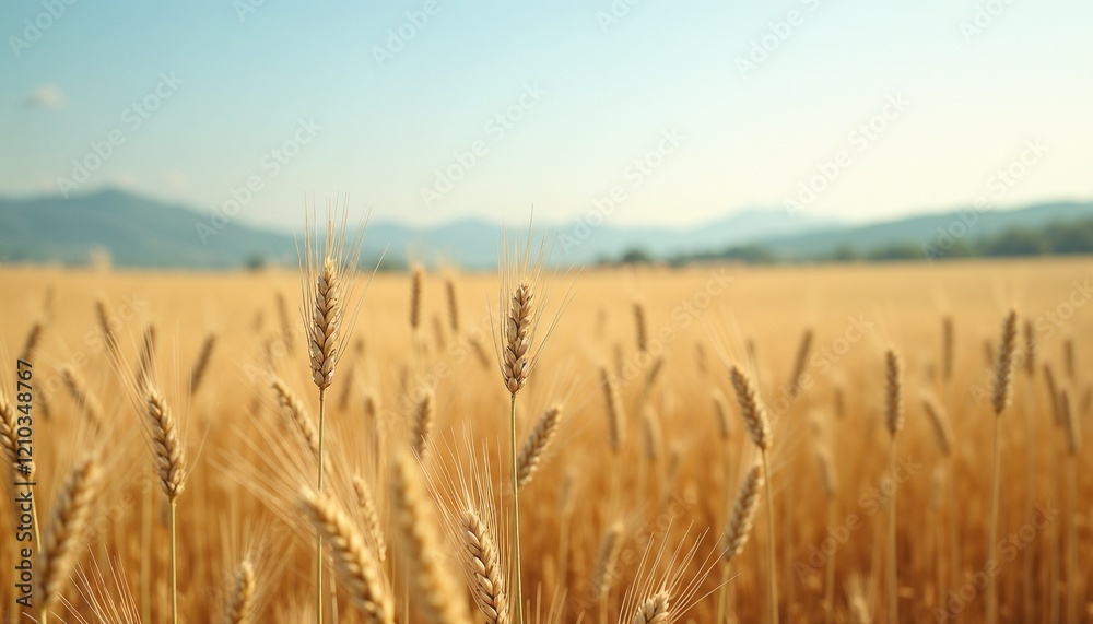 Golden Wheat Field Swaying Under a Light Blue Sky Golden Wheat Field Swaying Under a Light Blue Sky