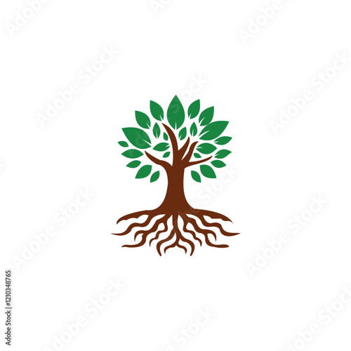 Tree with roots vector logo design.