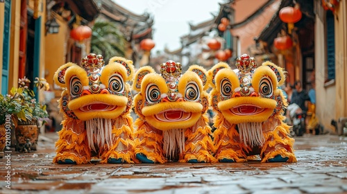 Three Golden Lion Dance Costumes, Hoi An