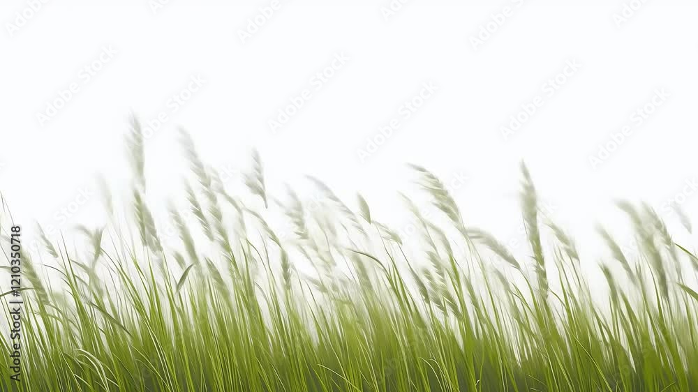 gentle wind rustling through tall blades of grass making them sway gracefully against a transparent background with an alpha channel for easy compositing