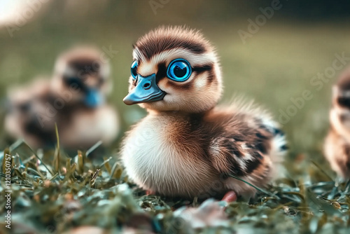 Big blue eyed fuzzy baby duck photo