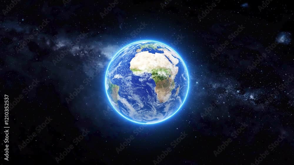 Glowing planet earth in space horizontal 3d rotating animated video