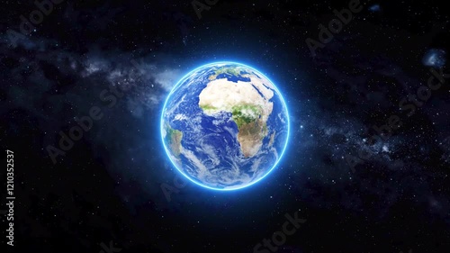 Glowing planet earth in space horizontal 3d rotating animated video