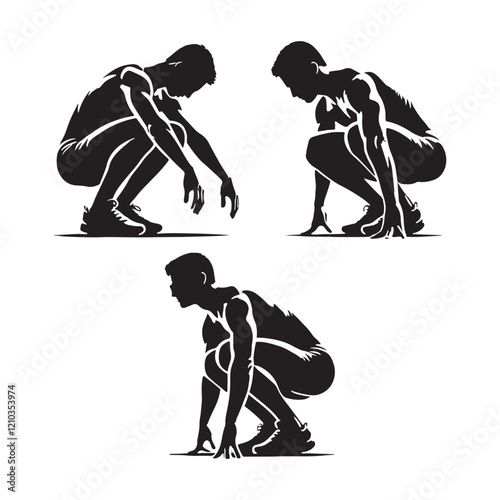 Elegant set of crouching man silhouette - man crouching vector set - man crouching illustrations set
