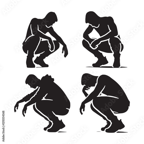 Premium set of crouching man silhouette - man crouching vector set - man crouching illustrations set
