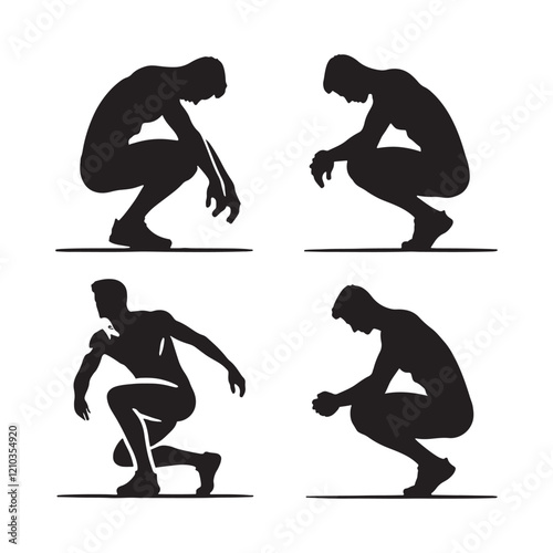 Professional set of crouching man silhouette - man crouching vector set - man crouching illustrations set
