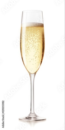 Sparkling Celebration: A Glass of Champagne in a Golden Flute, Isolated on White Background