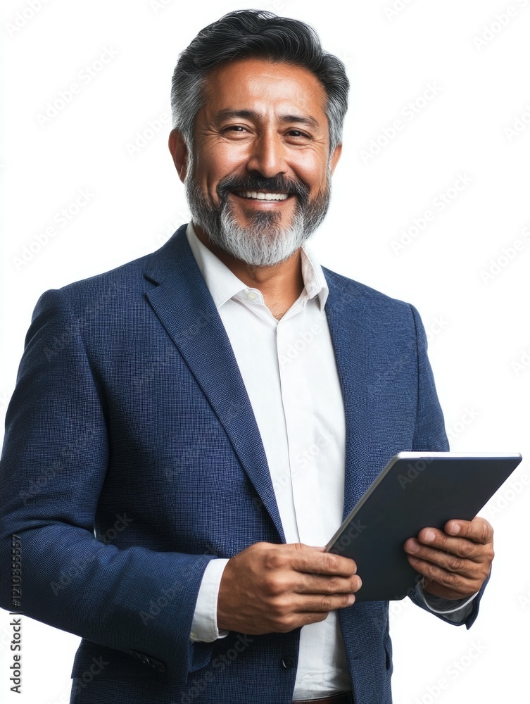 Business Professional Smiling and Holding Tablet Business Professional Smiling and Holding Tablet
