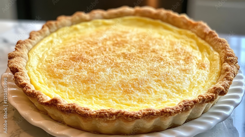 Creamy Quiche Lorraine with a golden crust displayed on a white plate Creamy Quiche Lorraine with a golden crust displayed on a white plate