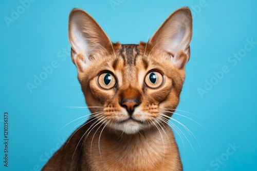 Portrait of a funny havana brown cat in solid color backdrop
