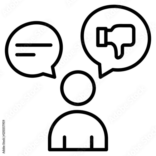 Feedback icon vector illustration. User dissatisfaction icon giving criticism and suggestions symbolizes constructive feedback and opportunities for improvement.