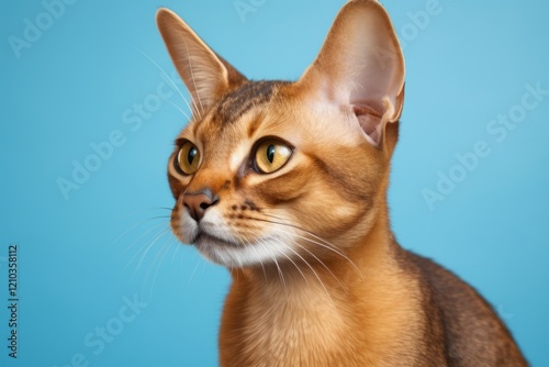 Portrait of a cute chausie cat in front of solid color backdrop