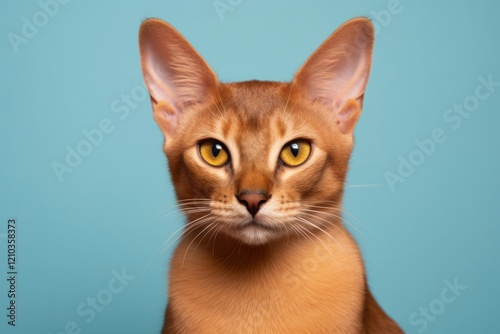 Portrait of a cute chausie cat in solid color backdrop