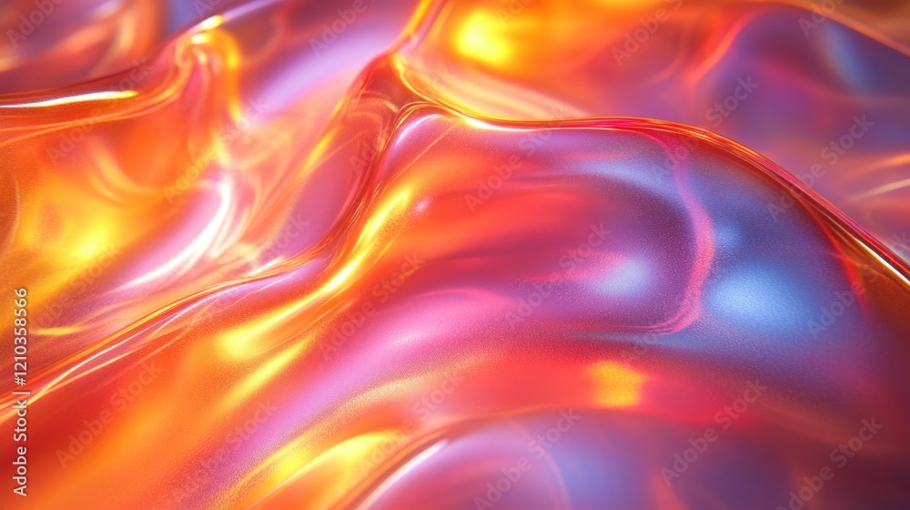 Obraz premium Liquid, iridescent, texture, background, abstract, flow, design, orange, red, digital