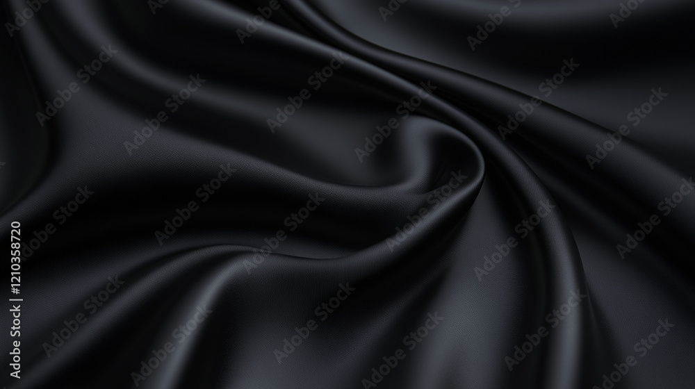 Fototapeta premium Black satin fabric with flowing folds