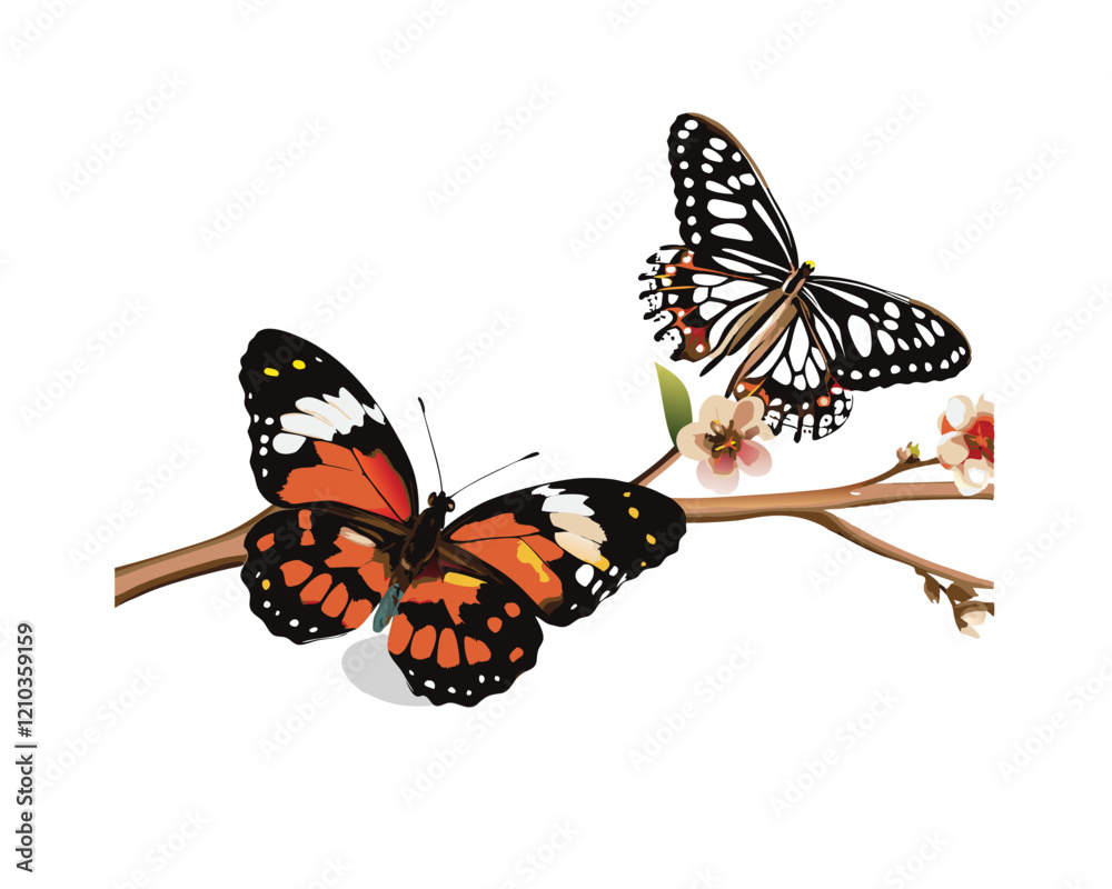 Fototapeta premium two butterfly isolated vector on white background
