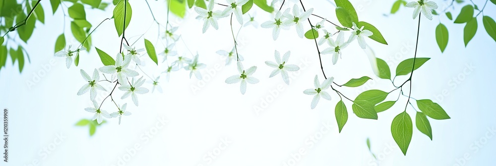 Spring blossoms, green leaves, nature background, garden