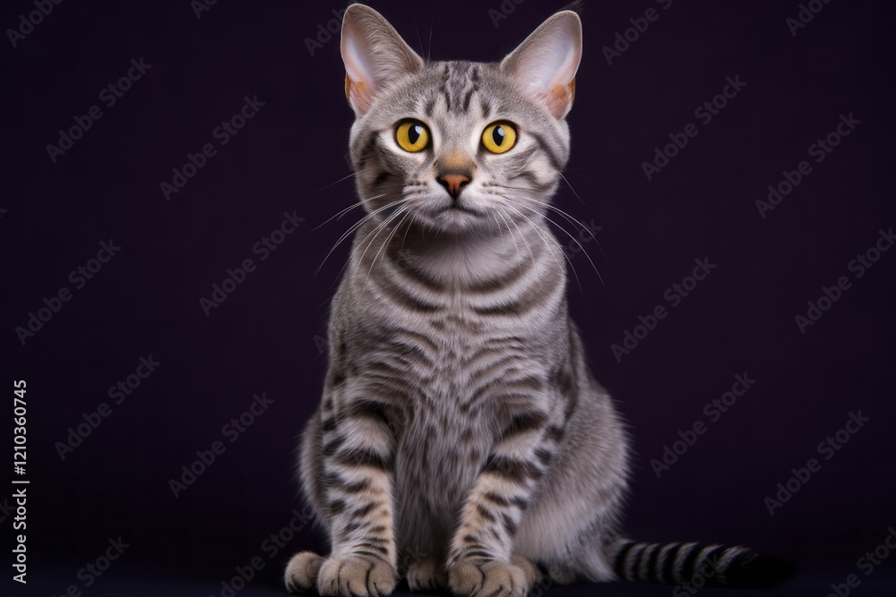 Portrait of a cute egyptian mau cat isolated in solid color backdrop Portrait of a cute egyptian mau cat isolated in solid color backdrop