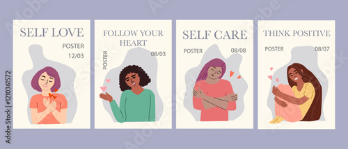 Inspirational posters celebrating self love and self care with positive affirmations for women.