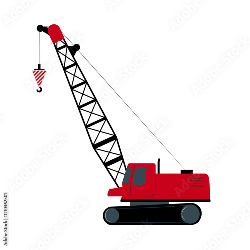 crane with red and white background