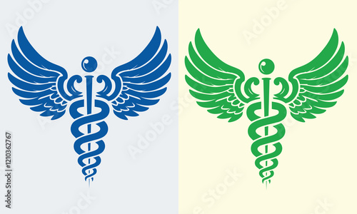 Healthcare and Medicine Icon: Winged Caduceus with Snakes for Professional Design